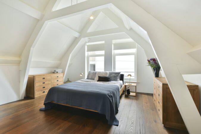 Attic bedroom interior.