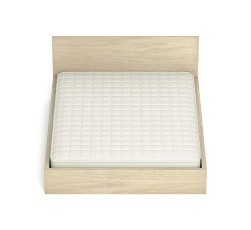 Wooden bed with memory foam mattress