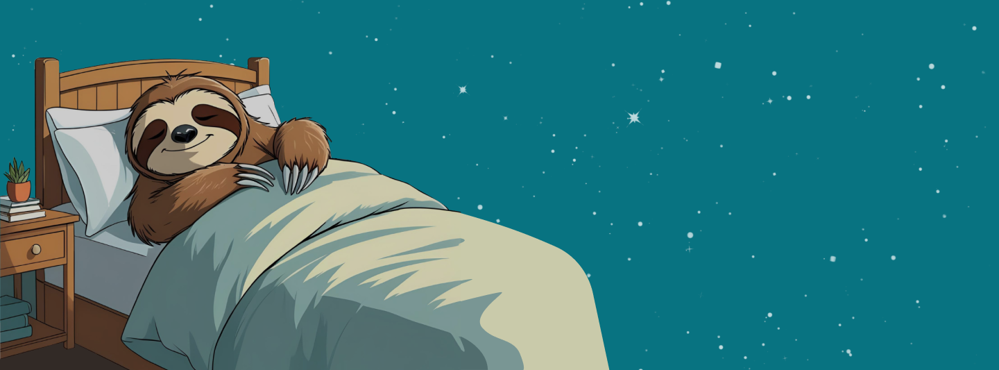 Arnold the sloth sleeping soundly in an STL Beds mattress